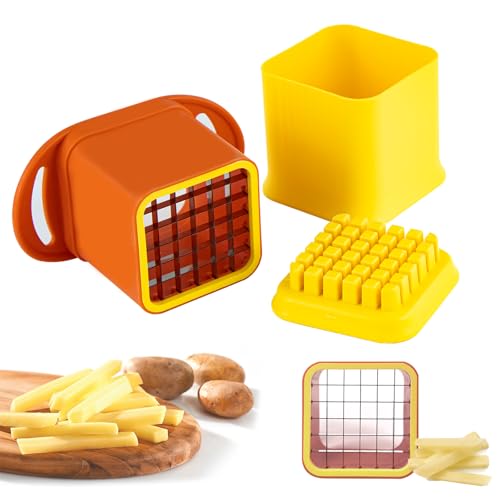 xyuayamz Cortador de Patatas Fritas, Corta Patatas Fritas con Rejillas para Cortar, Multifunción Cortador Verduras en Acero Inoxidable para Cebolla Zanahoria Papa Pepinos, Naranja