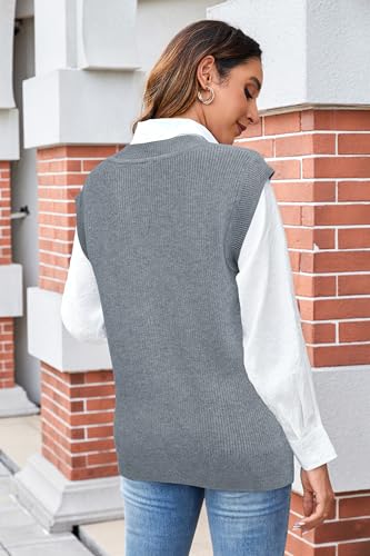 Image of Arach&Cloz Womens Sweater Vest 2024 Fall Winter Knitted V Neck Oversized Casual Cap Sleeve Pullover Tank Tops
