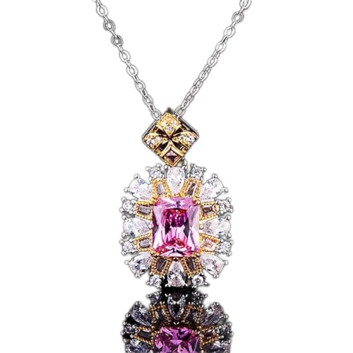 Collier carré en argent Sterling 925 pendentif pierres jaunes roses femme