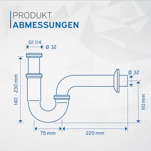 Viega Röhrensiphon Plus 101572 1 1/4 Zoll x 32mm, verchromt, verlängertes Tauchrohr und Wandrohr, Gummimanschette, Gumminippel by kör4u - für Abflussrohr 50x32mm - Made in Germany