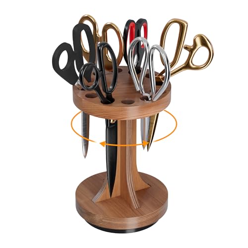 MTGSTOCL Wooden Rotating Scissor Holder 12-Slot Shear Holder with 360 Swivel Base Perfect for Sewing Quilting Crafts Stylists &Hairdressers