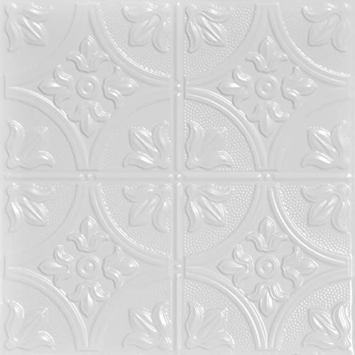 Shanko SKPC309-wh-24x24-N-12 Tiptoe Stamped Metal Nail-up Tin Ceiling Tile (48 sq. ft), White