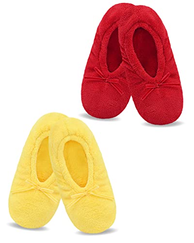 Image of Panda Bros 2 Pairs Women's Ballerina House Slippers, Anti-Skid Comfy Warm Ballet Style Slippers