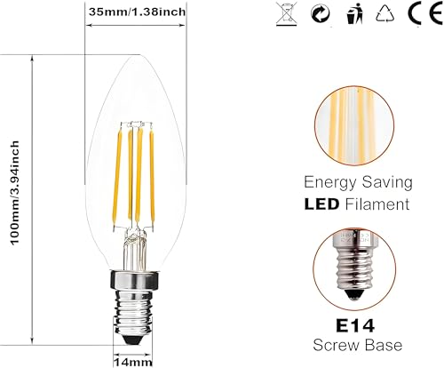 Ampoule bougie à filament LED E14 400lm culot à vis pour lustre - 2