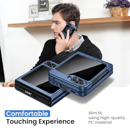 Image of Ruky for Z Flip 5 Case with Privacy Screen Protector, Full Body Cover Anti-Scratches Shockproof Hard PC Ultra-Thin, Support Wireless Charging Protective Phone Cover for Samsung Z Flip 5, Dark Blue