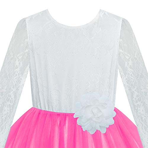 Sunny Fashion Girls Lace Dress Flower Hi-Low Long Sleeve Party Wedding Size 6-144