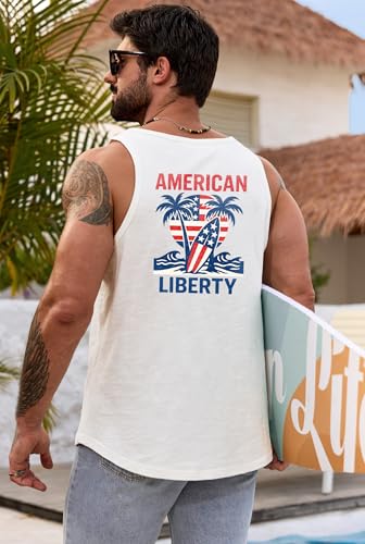 Image of VOGSTART Mens Graphic Muscle Tank Top Beach Slub Cotton Sleeveless Shirts