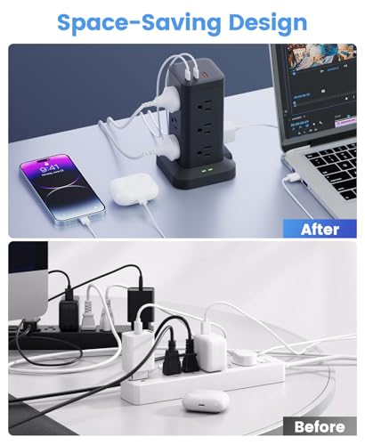 8' TAGZILO 15-in-1 Power Strip Tower Surge Protector - image 4