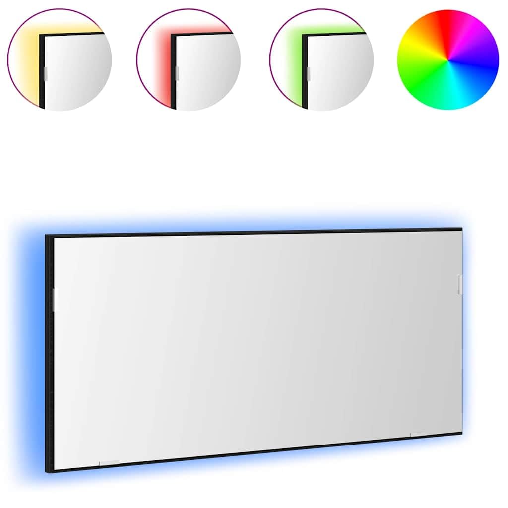 Lustro z listwami świetlnymi LED, kolor czarny, imitacja dębu, 80 x 37 cm, lustro ścienne z drewnianą ramą, płaskie lustro do łazienki, umywalki, toalety dla gości, nowoczesne wzornictwo