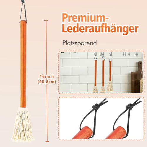 40.6 cm Grill-Saucen-Backmops und Pinsel zum Braten oder Grillen, zum Auftragen von Grill, Marinade oder Glasur, Geschirrmopp-Stil, perfekt zum Kochen oder Reinigen – 3 Stück