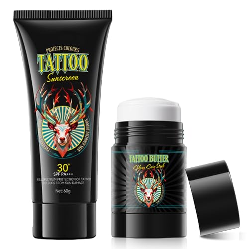 Crema Solar Tatuajes, Balm Tattoo, Protector Solar Tatuajes, Adecuado para Proteger Nuevos Tattoo y Mejorar los Colores de los Tatuajes, 60G + 55G