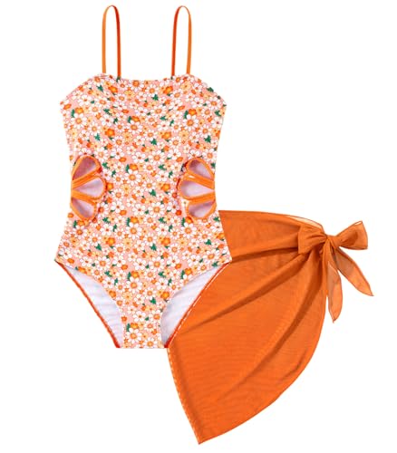 Image of Girls One Piece Swimsuit Bathing Suit with Cover Up Size 7-16
