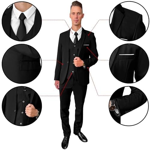 3 Piece Men’s Suit, Slim Fit Stylish Jacket, Pants, Vest, 2 Ties, and Belt, Perfect for Weddings, Business and More - Image 5