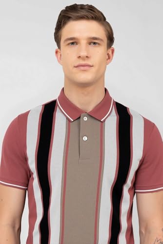 Image of SANE ORIGINALS Textured Polo T-Shirt for Men in Vertical Stripes || Old Money Polos for Men