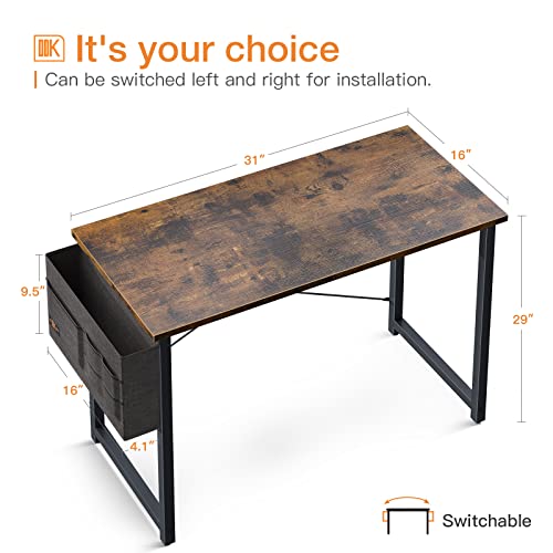 Odk Computer Writing Desk 31 Inch, Sturdy Home Office Table, Work Desk With A Storage Bag And Headphone Hook, Vintage #TOP2
