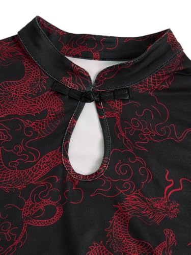 Image of SOLY HUX Women's Chinese Cheongsam Short Sleeve Dragon Print Mini Dress | Bodycon, Evening Dresses