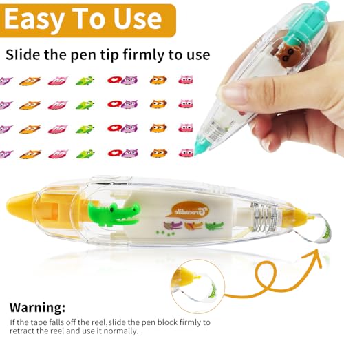 6Pcs Correction Pen, Cute Stationary, Tape Pen, Cute Animals Press Type Decorative Pen, DIY Cartoon Correction Tape for Gift, Stocking Stuffers, Christmas, Classroom Must Haves, School Supplies — view 2