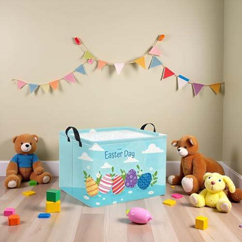 Image of Rectangular Easter Basket for Home Kitchen Baby Girls Basket Cute Storage Bin Organizer Shelf Book Room Decor(Blue Egg)