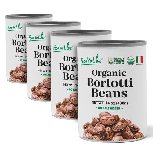 Food to Live Organic Canned Borlotti Beans, 14 oz (Pack of 4) - Italian Cranberry Beans. Unsalted Non-GMO. Perfect for Salads, Soups and Pasta e Fagioli. Vegan. Good Source of Fiber and Protein