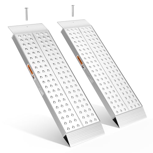 FACHNUO Stabile Aluminium-Rampen 100x30 cm | Laderampe, 680 kg Tragfähigkeit, rutschfest für Schuppen/Rasenmäher | Für Schneefräsen, Motorräder, Crossbikes & ATVs | 2er-Set, Silber