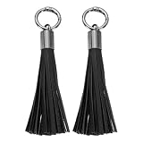 uxcell 2Pcs Leather Keychain Tassels, Women Tassel Bag Charm for Handbag Purse DIY Craft Making, Black