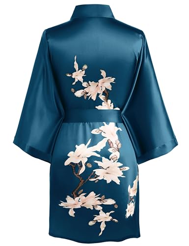 Image of BABEYOND Kimono Robe Cover up Short Satin Floral Silky Kimono Blouse Loose Bachelorette Party Robe