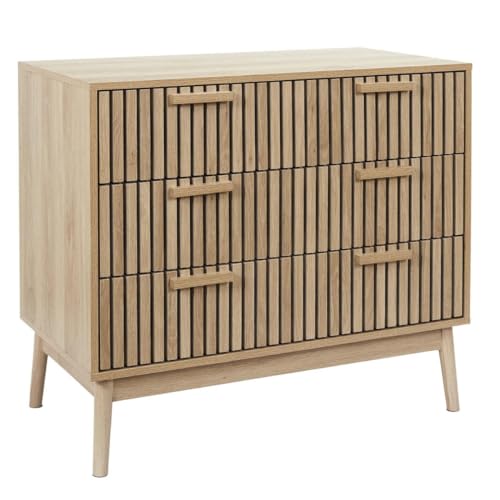 AltoBuy PAJAN - Commode 3 Tiroirs Effet Bois avec Tasseaux