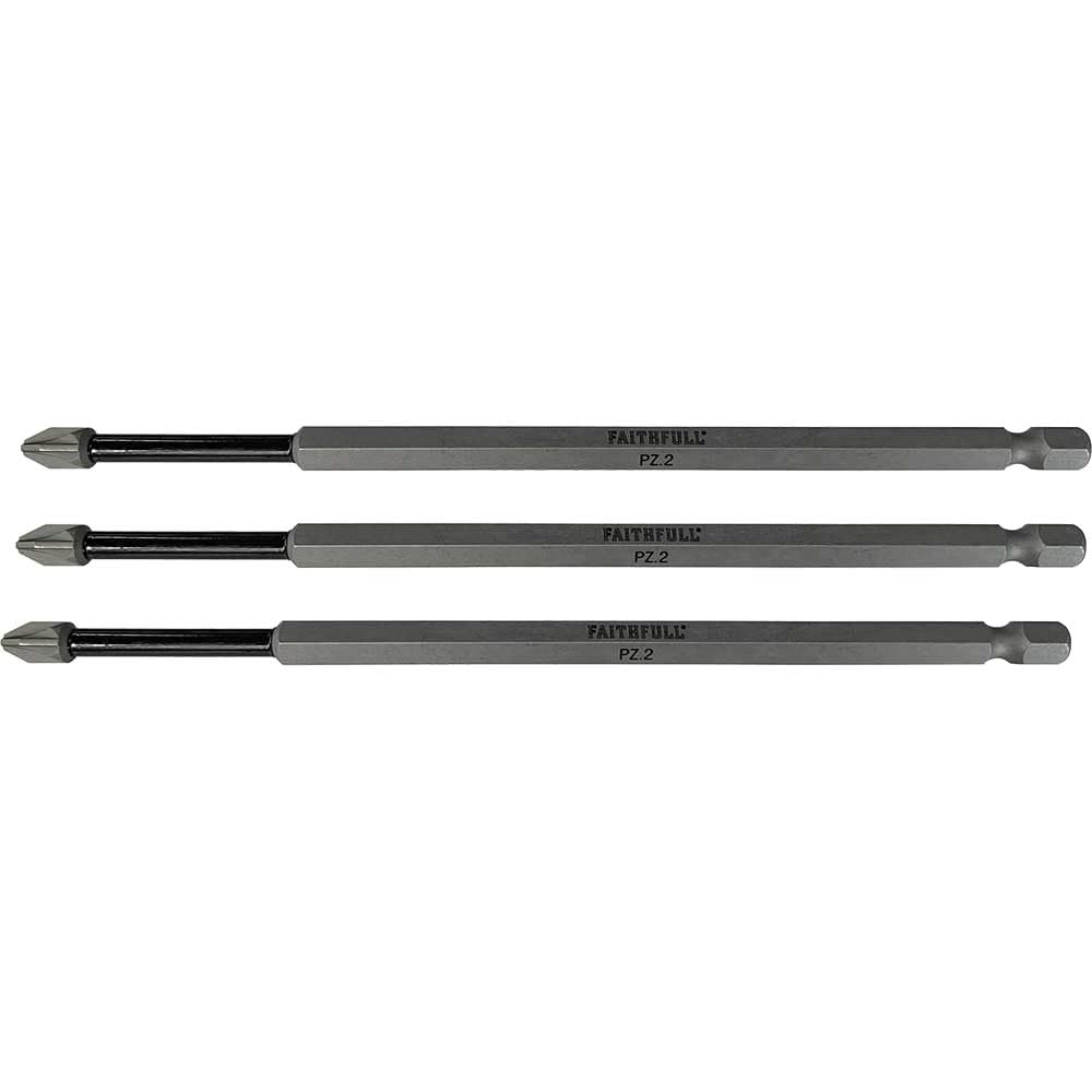 Faithfull Pozidriv Impact Screwdriver Bits Pz2 X 150Mm (Pack 3)