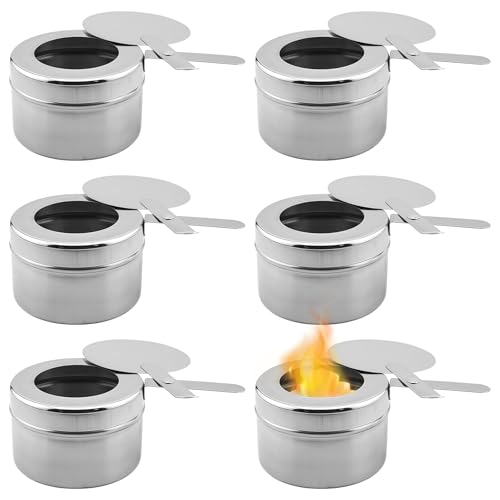 Sporgo Pack of 6 Fuel Paste Containers: Stainless Steel Fuel Paste Container with Lid, Portable Fuel Paste Container Fondue Burner Outdoor for Warming Containers, Buffet Accessories, Fondue, Camping