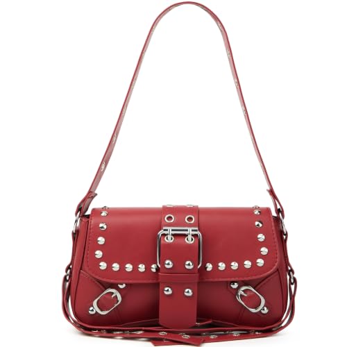Image of Women's Y2K Purse Shoulder Bag Top Handle Handbag Small Punk Hobo Clutch Purses Bags Trendy Trendy Leather Buckle Punk Purses
