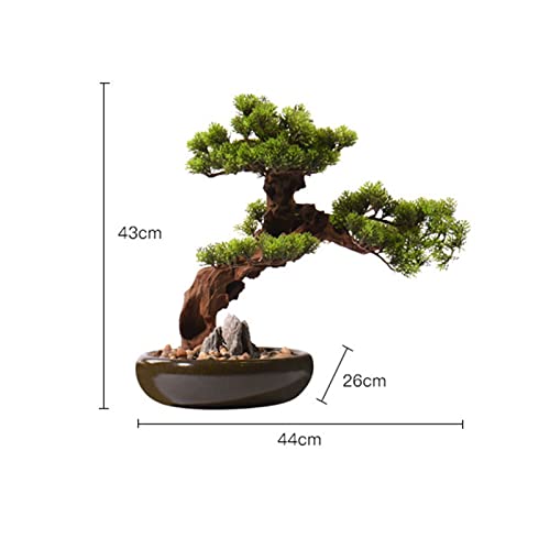 CWCQGH Künstliche Pflanzen, 17 Zoll, künstlicher Bonsai-Kiefernbaum, künstliche Topfpflanze, Schreibtisch-Display, künstlicher Baum mit Keramik-Blumentopf-Ornamenten, Bonsai-Pflanzen-Simulationsbaum