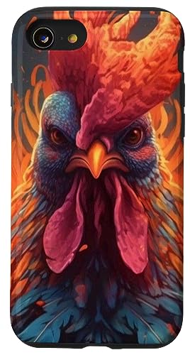 Coque pour iPhone SE (2020) / 7 / 8 Funny Chicken Face Aquarelle Coq Country Chicken Lover