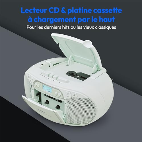 MEDION E66476 Stereo Sound System (Boombox, Lecteur CD, MP3, Cassette, Lecteur de Cassette Portable pour Enfants, Radio FM, AUX, écouteurs, Secteur & Batterie) Vert