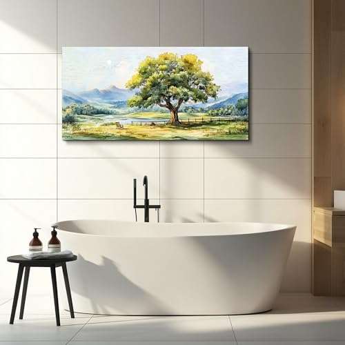 QIYILEXWART Canvas Wall Art For Living Room Wall Decor For Bedroom Office Wall Decoration Green Tree Landscape Painting Farmhouse Pictures Artwork Room Aesthetic Home Decor 20x40 In