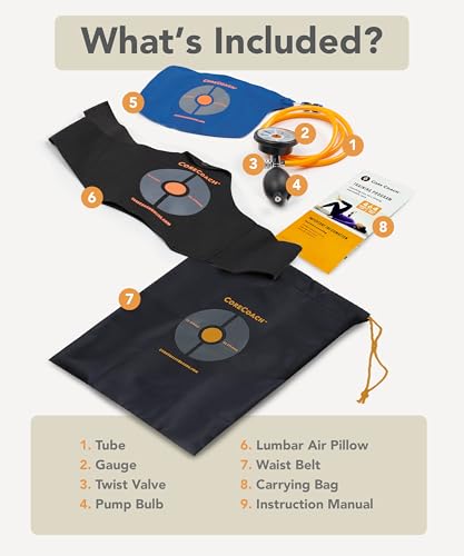 CoreCoach Pressure Biofeedback Device for Home Use - For Core Strength Training & Lower Back Support System with Lumbar Air Pillow, Waist Belt, & Carrying Bag