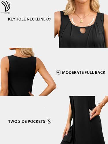 Image of V FOR CITY Women's Summer Dress with Built-in Bra Pockets Sleeveless Pleated Sundress Loose Work Casual Tank Dresses