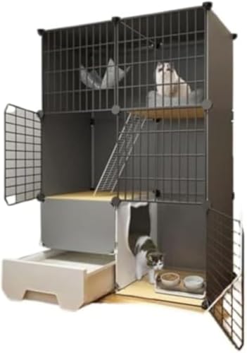 HJJ 猫ケージ 2-3層ペットハウス トイレ付き DIY猫脱走防止猫フェンス 複数の猫に最適 取り外し可能 組み立て簡単 広いスペース 頑丈 小動物に最適 猫ハウス 犬ケージ (3階:75×39×109cm)