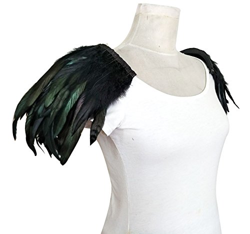 L'vow Natural Real Feather Epaulet Shrug Shoulder Strap Halloween Costumes Pack Of 2 (Black) #TOP5