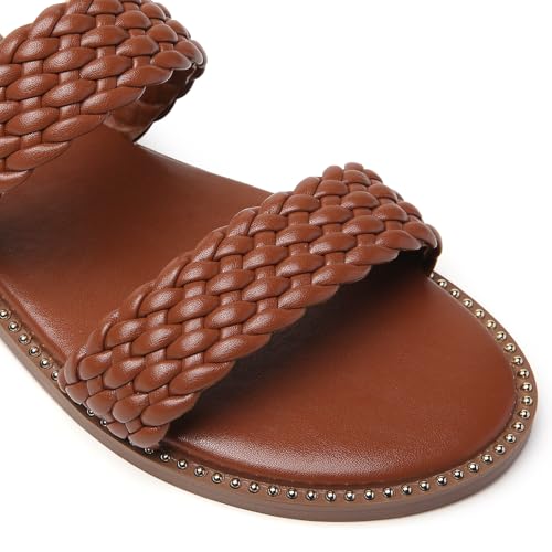 Image of Tilocow Women's Flat Sandals Two Strap Summer Dressy Studded Slide Sandals Open Toe Cute Casual Slip on Comfort Shoes for Beach Travel Daily Wear
