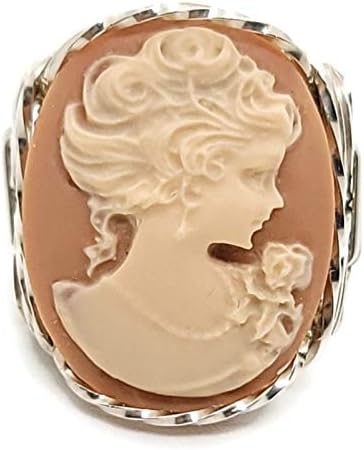 Fine Lady Large Coffee Cameo Ring Sterling Silver Art Jewelry HGJ