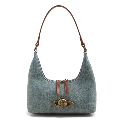 Bolso mini bandolera de mezclilla para mujer azul miniatura 1