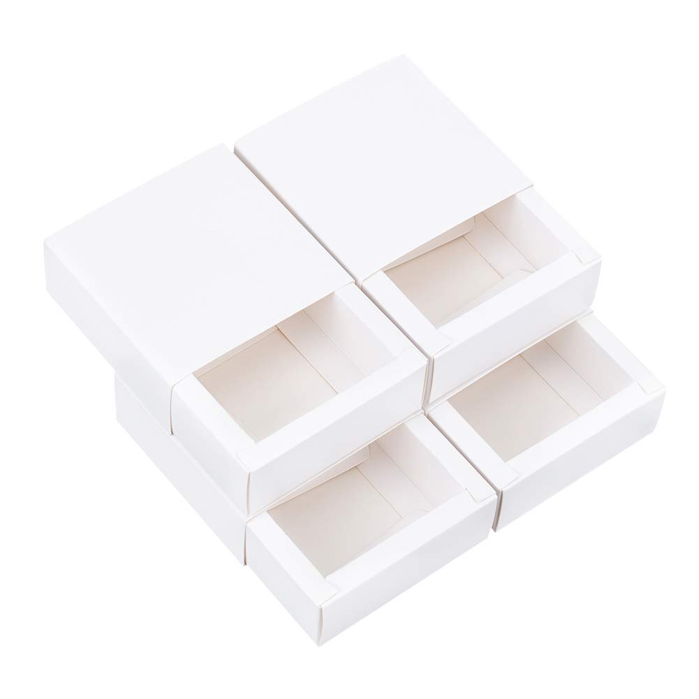 BENECREAT 30 Pack Kraft Paper Drawer Box 3.34x3.34x1.37" White Soap Jewelry Candy Boxes Small Gift Boxes for Gift Wrapping, Christmas, Wedding, Party Favors