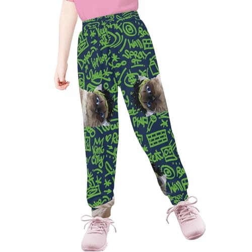 AmzPrint Cat Sweatpants for Boys Polka Dot Swiss Dot Baggy Navy High Waist Fall Cinch Bottoms Hiking Pants for Boys3