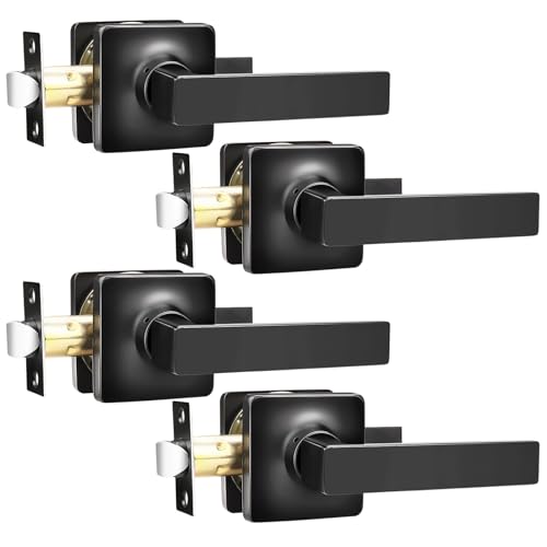 Image of GOBEKOR Black Door Handles Square Interior Door Handle for Hall Closet Matte Black Passage Door Levers Black Door Locks 4 Pack