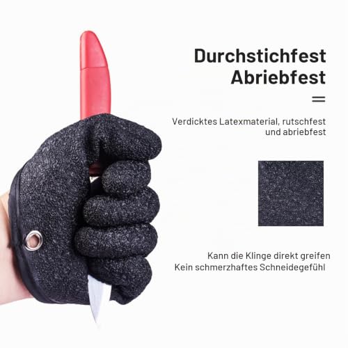 Angelhandschuhe TAIZER 2PCS Fisch Fang Handschuhe Raubfisch Stichfeste Bissfest Wasserdicht Angelhandschuh Raubfisch Magnetverschluss Anti Schnitt Rutschfesten Handschuh Für Umgang Mit Hecht Wels – Bild 4