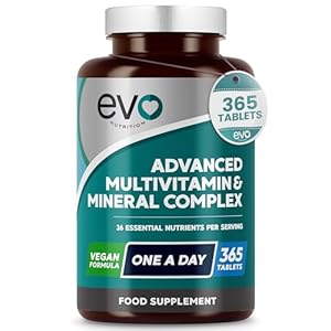 EVO NUTRITION Multivitamins & Minerals – 365 Vegan Multivitamin Tablets | 1 Year Supply | Multivitamin Tablets for Men & Women with 26 Essential Active Vitamins & Minerals | Made in The UK