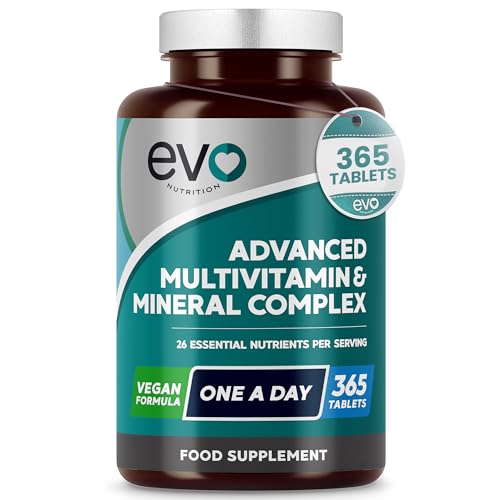 EVO NUTRITION Multivitamins & Minerals - 365 Vegan Multivitamin Tablets | 1 Year Supply | Multivitamin Tablets for Men & Women with 26 Essential Active Vitamins & Minerals | Made in The UK