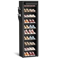 Kitsure Shoe Rack - 10-Tier Large Capacity Shoe Organizer Shelf with Dust Cover & Side Pockets, Rust-Proof Metal Shoe Rack for Closet, Entrance, Living Room