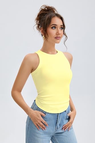 Cotton Sleeveless Tank Tops for Women, High Neck Summer Workout Racerback Ribbed Shirts Beach Vacation Outfits4