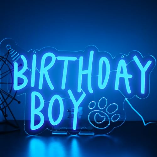 Image of Boy Dog Birthday Neon Sign Birthday Decorations Pet Puppy Birthday Party Gifts for dog lovers-14.5 x 12.2 Inches-USB Powered-Acrylic